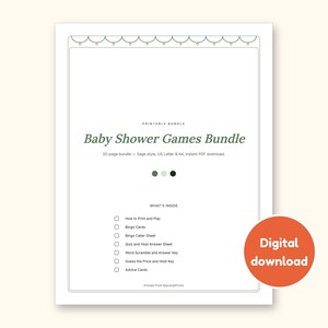Baby Shower Games | Bingo Cards for Hosts (Digital PDF): cover of the printable PDF, a digital download