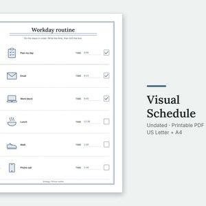 The Workday routine page of the Visual Schedule, filled in with sample entries.