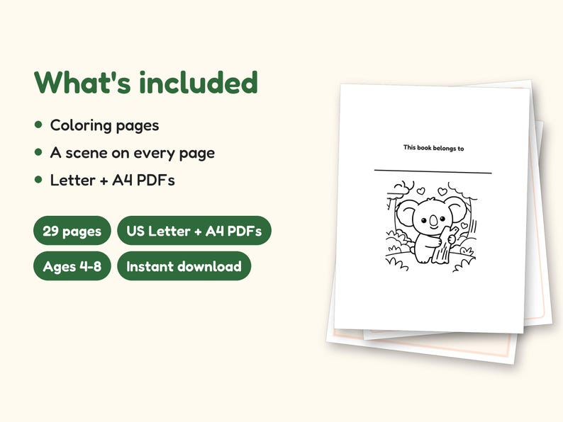 Animal Coloring Pages | 25 Feelings Pictures for Kids Ages 4-8 (Digital PDF): what's included -- 29 pages, US Letter + A4 PDFs, Ages 4-8, Instant download