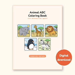 Animal ABC Coloring Book | Letter Tracing for Kids Ages 2-5 (Digital PDF): cover of the printable PDF, a digital download