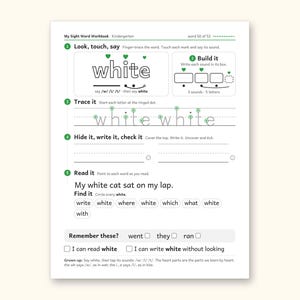 Sight Word Worksheets | Kindergarten Dolch Workbook for Ages 5-6 (Digital PDF): sample page 64 of 69