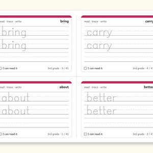 Sight Words | 3rd Grade Dolch Flashcards for Ages 8-9 (Digital PDF): Preview 2: write sides