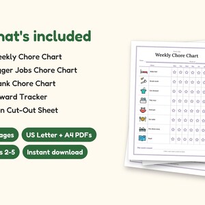 Chore Chart | Reward Tracker and Cut-Out Icons for Busy Families (PDF + Excel): what's included -- 18 pages, US Letter + A4 PDFs, Ages 2-5, Instant download