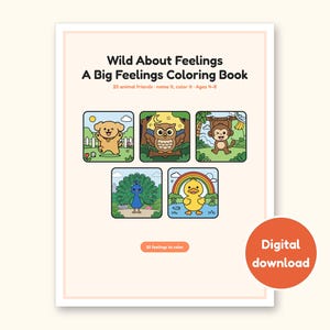 Animal Coloring Pages | 25 Feelings Pictures for Kids Ages 4-8 (Digital PDF): cover of the printable PDF, a digital download