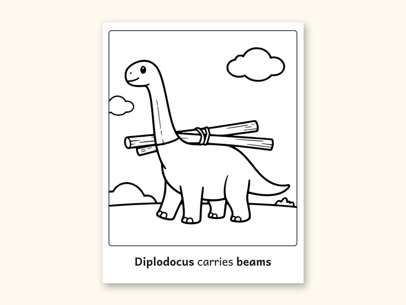 Dinosaur Coloring Pages | 50 Construction Pictures for Ages 3-6 (Digital PDF): sample page 24 of 53