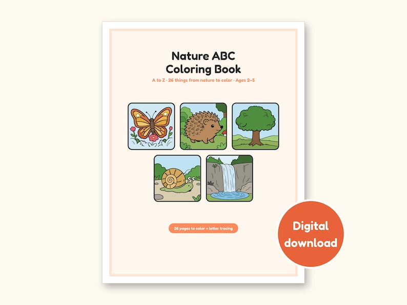 Nature Coloring Pages | ABC Letter Tracing for Kids Ages 2-5 (Digital PDF): cover of the printable PDF, a digital download