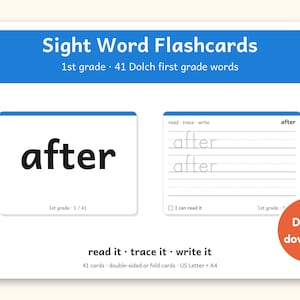 Sight Words | 1st Grade Dolch Flashcards for Ages 6-7 (Digital PDF): cover of the printable PDF, a digital download