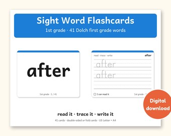 Sight Words | 1st Grade Dolch Flashcards for Ages 6-7 (Digital PDF)