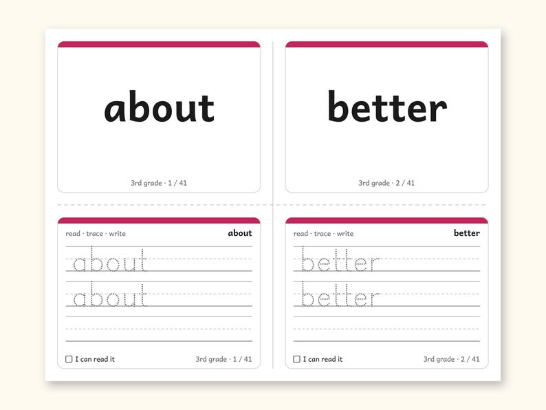 Sight Words | 3rd Grade Dolch Flashcards for Ages 8-9 (Digital PDF): Preview 3: fold cards