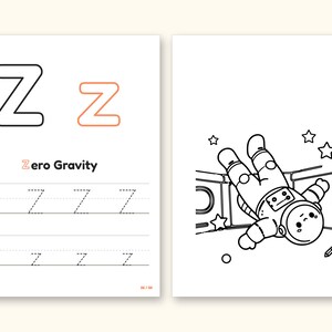 Space Coloring Pages | ABC Letter Tracing for Kids Ages 2-5 (Digital PDF): pages 53 and 54 side by side