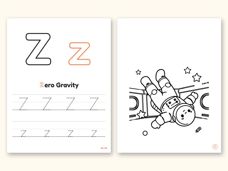Space Coloring Pages | ABC Letter Tracing for Kids Ages 2-5 (Digital PDF): pages 53 and 54 side by side