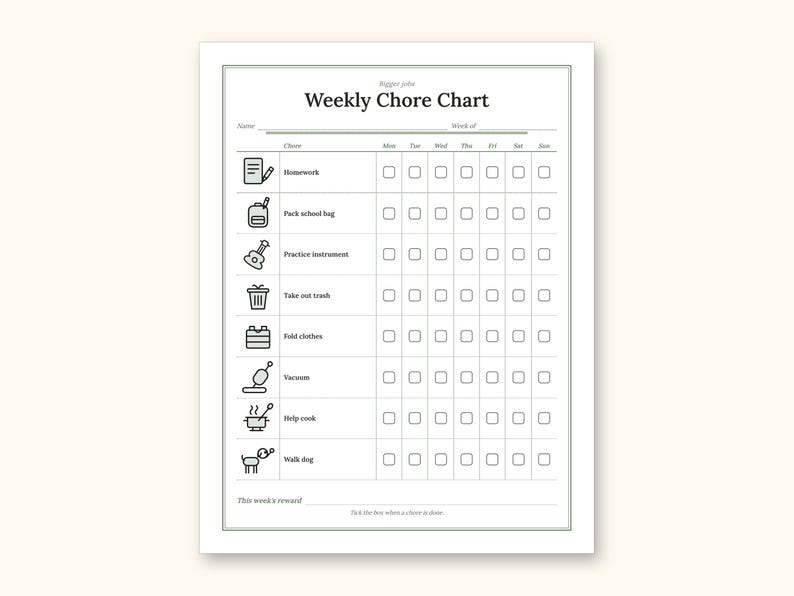 Chore Chart | Reward Tracker and Cut-Out Icons for Busy Families (PDF + Excel): sample page 9 of 18
