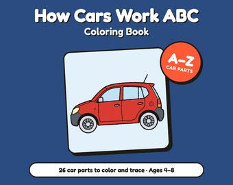 Ausmalbilder zum Thema Autos | Buchstaben- und Wortnachzeichnen für Kinder von 4-8 Jahren (Digitales PDF)