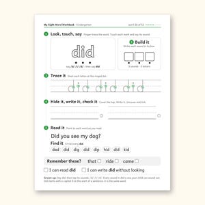 Sight Word Worksheets | Kindergarten Dolch Workbook for Ages 5-6 (Digital PDF): sample page 40 of 69