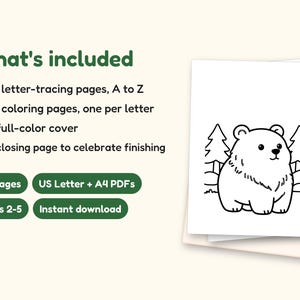 Animal ABC Coloring Book | Letter Tracing for Kids Ages 2-5 (Digital PDF): what's included -- 55 pages, US Letter + A4 PDFs, Ages 2-5, Instant download