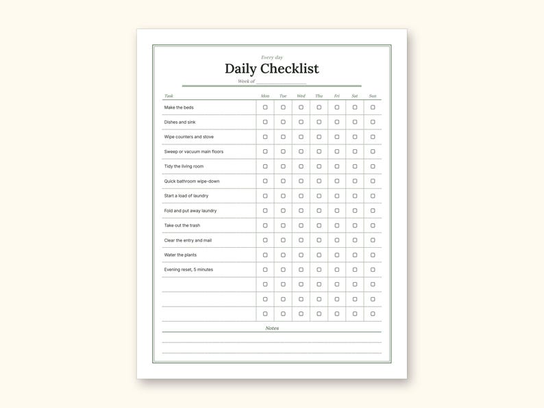 Cleaning Schedule | Daily Checklist and Weekly Room Grid (PDF + Excel): sample page 2 of 20