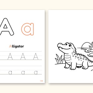 Animal ABC Coloring Book | Letter Tracing for Kids Ages 2-5 (Digital PDF): pages 3 and 4 side by side