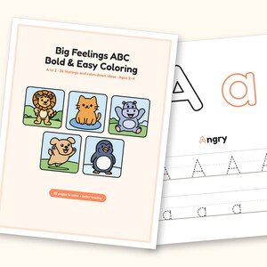 Alphabet Coloring Pages | Big Feelings Letter Tracing for Toddlers (Digital PDF): cover and an inside page