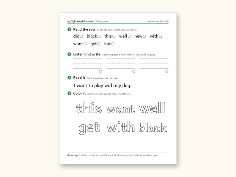 Sight Word Worksheets | Kindergarten Dolch Workbook for Ages 5-6 (Digital PDF): sample page 48 of 69