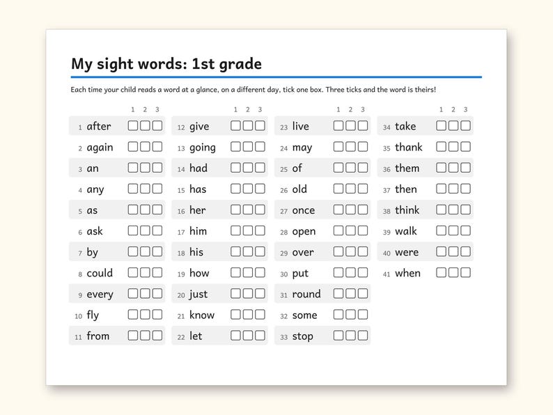 Sight Words | 1st Grade Dolch Flashcards for Ages 6-7 (Digital PDF): sample page 6 of 28