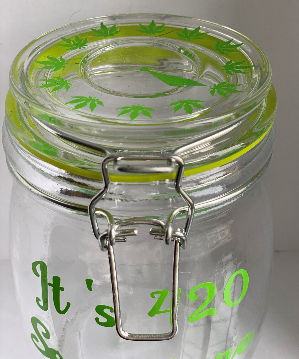 Large Round glass latch stash jar Etsy