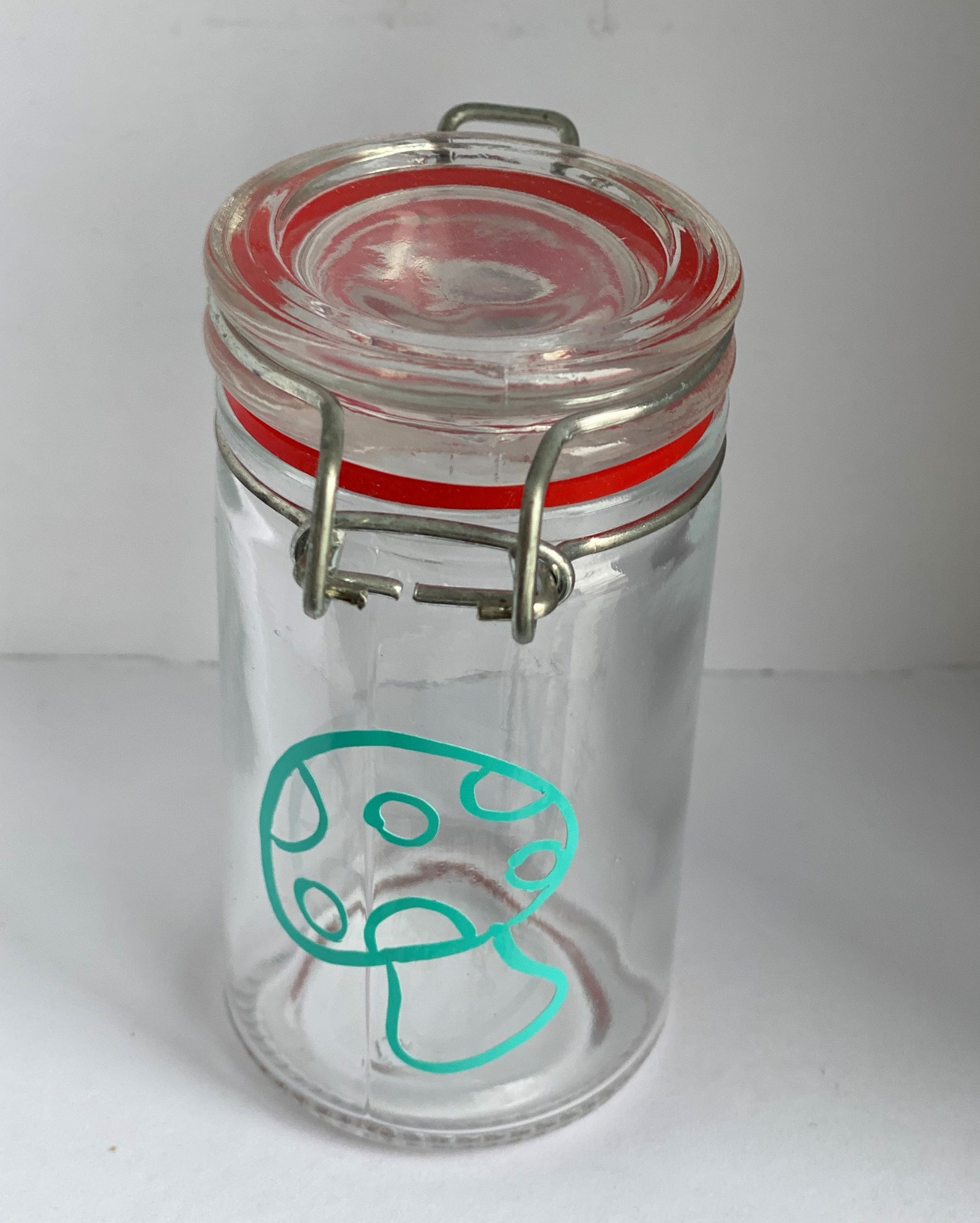 Small glass latch stash jar Etsy