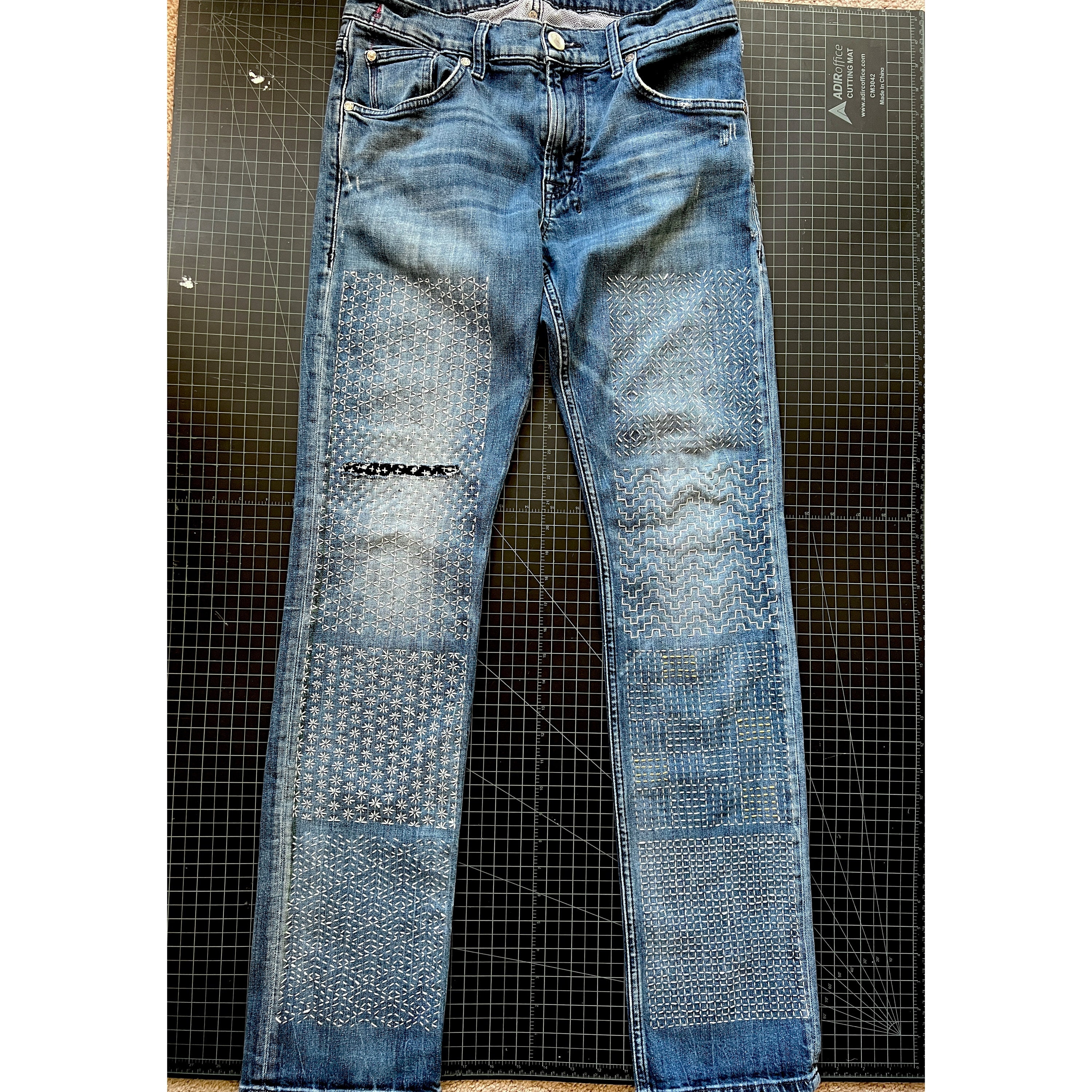 【Kashiko】 Embroidered Washing Denim Pants Sashiko Embroidered Men's Jeans - Etsy