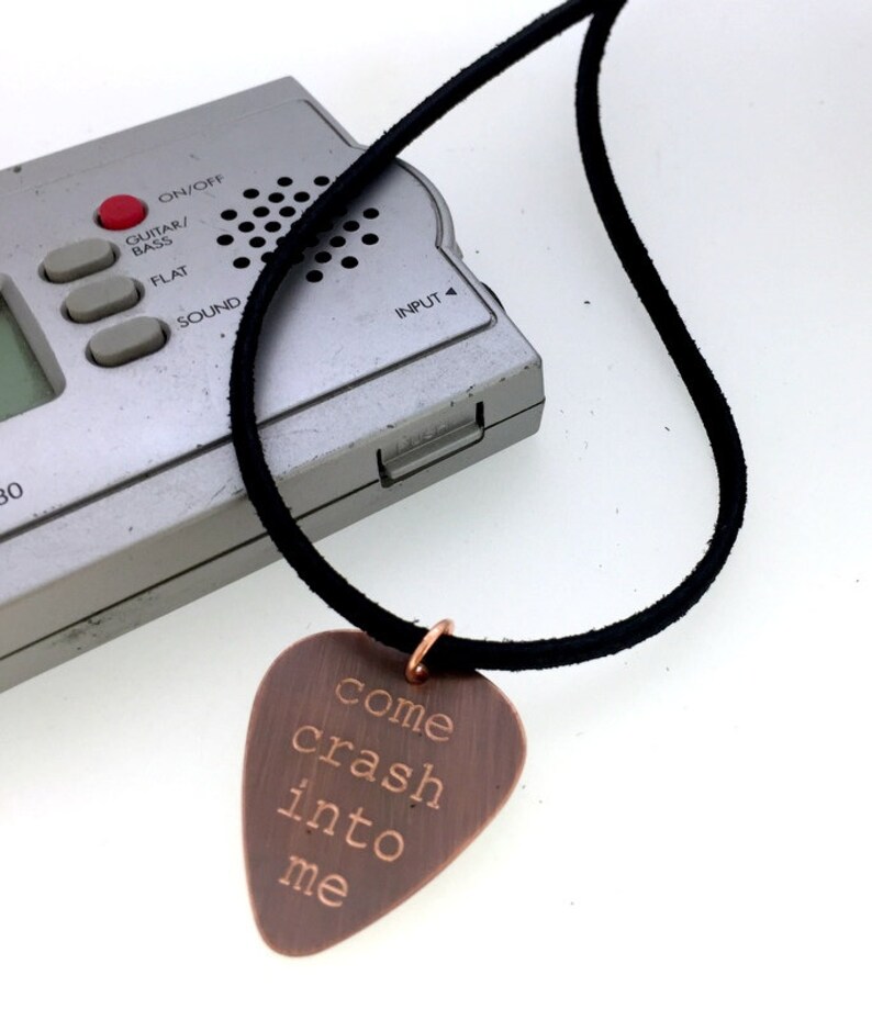 Engraved & Antiqued Copper Guitar Pick Necklace Dave Etsy