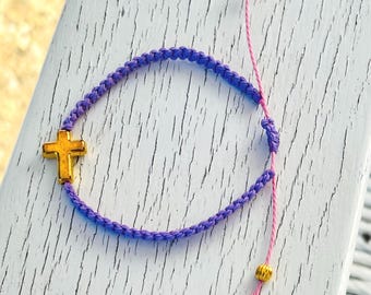 Macrame bracelet with cross for women trendy gold neutral jewelry waxed thread adjustable bracelet for girls cross bracelet