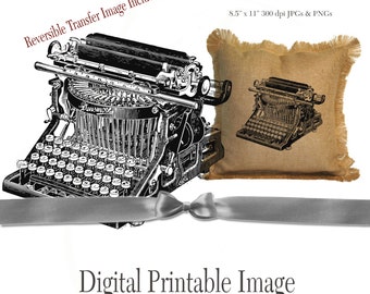 Vintage Typewriter Pillow Transfer Image- Instant Download - Printable Clipart - Vintage Collage (8.5 "x 11" 300dpi) CU - JPG & PNG Files