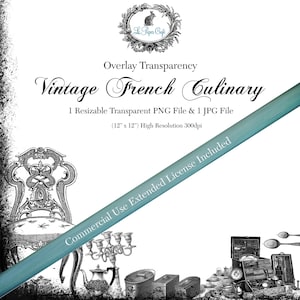 Vintage French Culinary Overlay Transparency  - Designer Templates - Commercial Use Allowed - (12&quot; x 12&quot;  300dpi)  1 PNG & 1 JPG Files