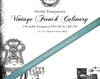 Vintage French Culinary Overlay Transparency  - Designer Templates - Commercial Use Allowed - (12" x 12"  300dpi)  1 PNG & 1 JPG Files