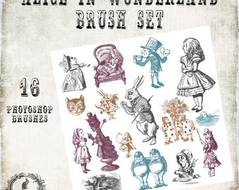 Alice in Wonderland Photoshop Brush Set -  Scrapbook / Photoshop Tools - 16 Brushes - Instant Download - 16 .abr Files