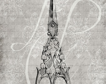 Vintage Sewing Scissor Image # 6 - Instant Download - Printable Image - Vintage Digital Clipart -  (8.5 "x 11" 300dpi) CU - JPG & PNG Files