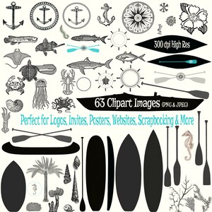 Sand & Sea Clipart Collection - 63 Clipart Images of Surf, Sand, Ocean, and Beach themed Designs -300dpi Instant Download -JPG and PNG Files