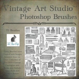 Vintage Art Studio - Ink- Pens - Drawing Table - Watercolor - Paint - Photoshop Brush Set  - 70 Brushes - Instant Download - .abr Files