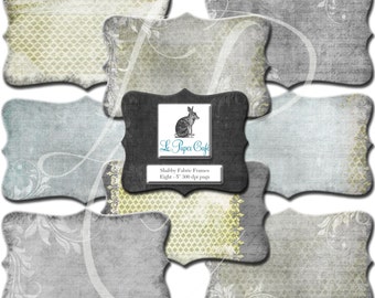 Shabby Fabric Frames Clipart Set #5 -Chartreuse & Grey Scrapbook Instant Download Embellishment Label Elements - CU- 8 Separate PNG Files