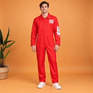 Roter Barcode-Overall, Cosplay-Overall im Stil einer Band aus dem Jahr 1999, Ganzkörperanzug mit Flammenmuster