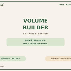 Grade 5 Volume Worksheets, Volume Builder Math Missions, Printable & Fillable PDF