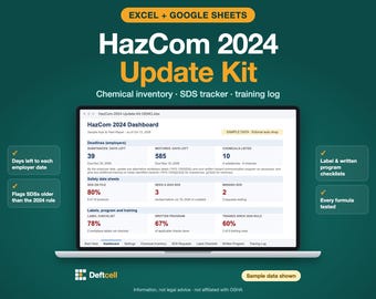 HazCom 2024 Update Kit, OSHA Chemical Inventory, SDS Tracker and Training Log Spreadsheet