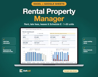 Rental Property Manager Spreadsheet, Rent Tracker, Late Fees, Schedule E (Excel/Google Sheets)