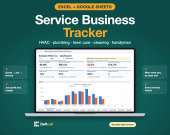 Service Business Tracker Spreadsheet for HVAC, Plumbing, Lawn Care, Cleaning, Handyman (Excel + Google Sheets)