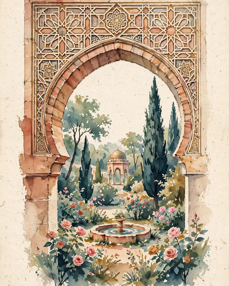 Pink Moaque Islamic Garden Arches Wall Art Set of 6 | Islamic Arch Prints | Mosque ...