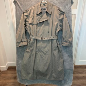 DASH Trench Coat Mens 46 Taupe Vintage Double Breasted Belted Long Overcoat