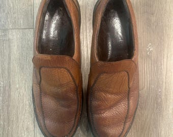 Mephisto Vintage Heren Bruine Leren Slip On Comfort Loafers Driving Mocs Maat 12