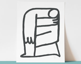 Print Contemporary | Figurative | "Thinker" | Minimal Wall | Desk | Shelf Art