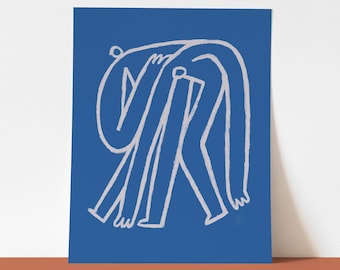 Print Contemporary | Figurative | "Alright" | Minimal Wall | Desk | Shelf Art | Blue