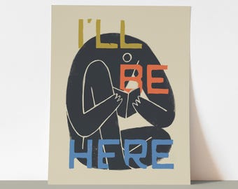 Print Reading | Books | "I'll Be Here" | Minimal Wall | Desk | Shelf Art | Linocut