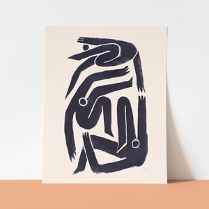 Linocut Print Modern | Figurative | &quot;Community&quot; | Minimal Wall | Desk | Shelf Art | Black Lino Cut