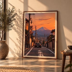 JDM-bilposter med berget Fuji, vintage japansk gatukonst, bilskylttryck, japansk bildekor, digital nedladdning